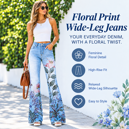 🌷🌷Floral Print Wide-Leg Jeans for Women🌷🌷