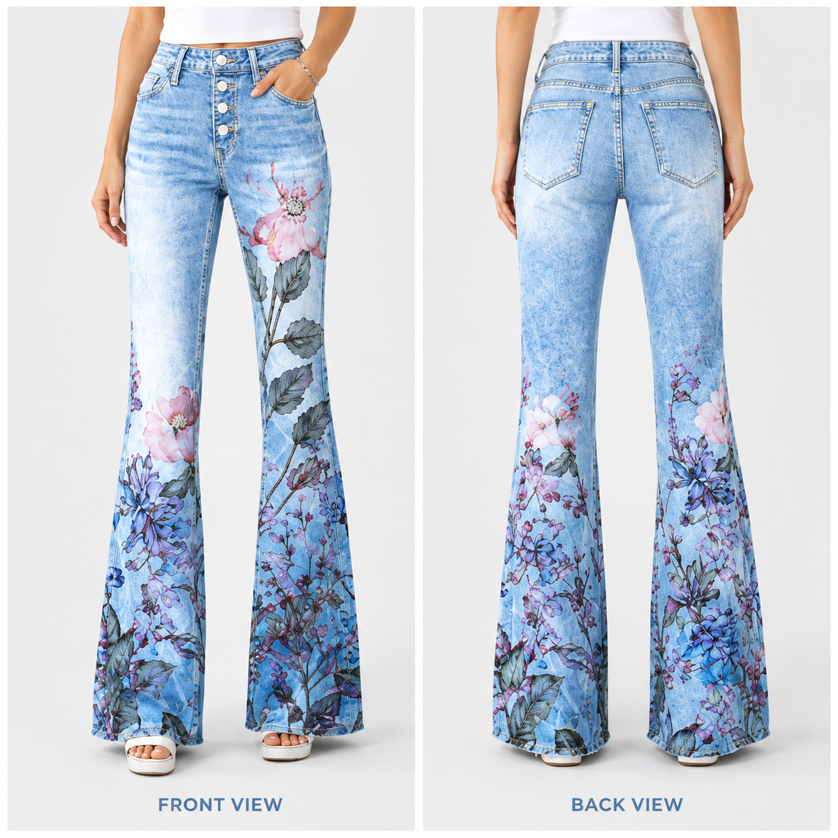 Floral Print Wide-Leg Jeans for Women