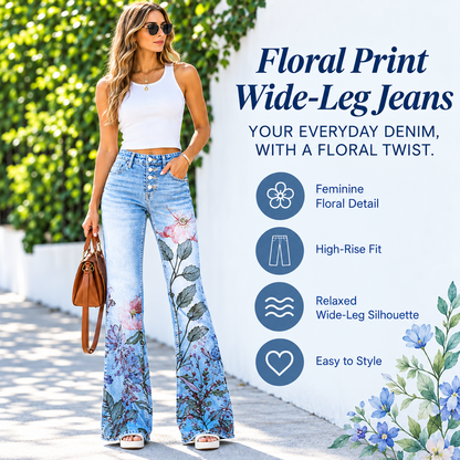 Floral Print Wide-Leg Jeans for Women